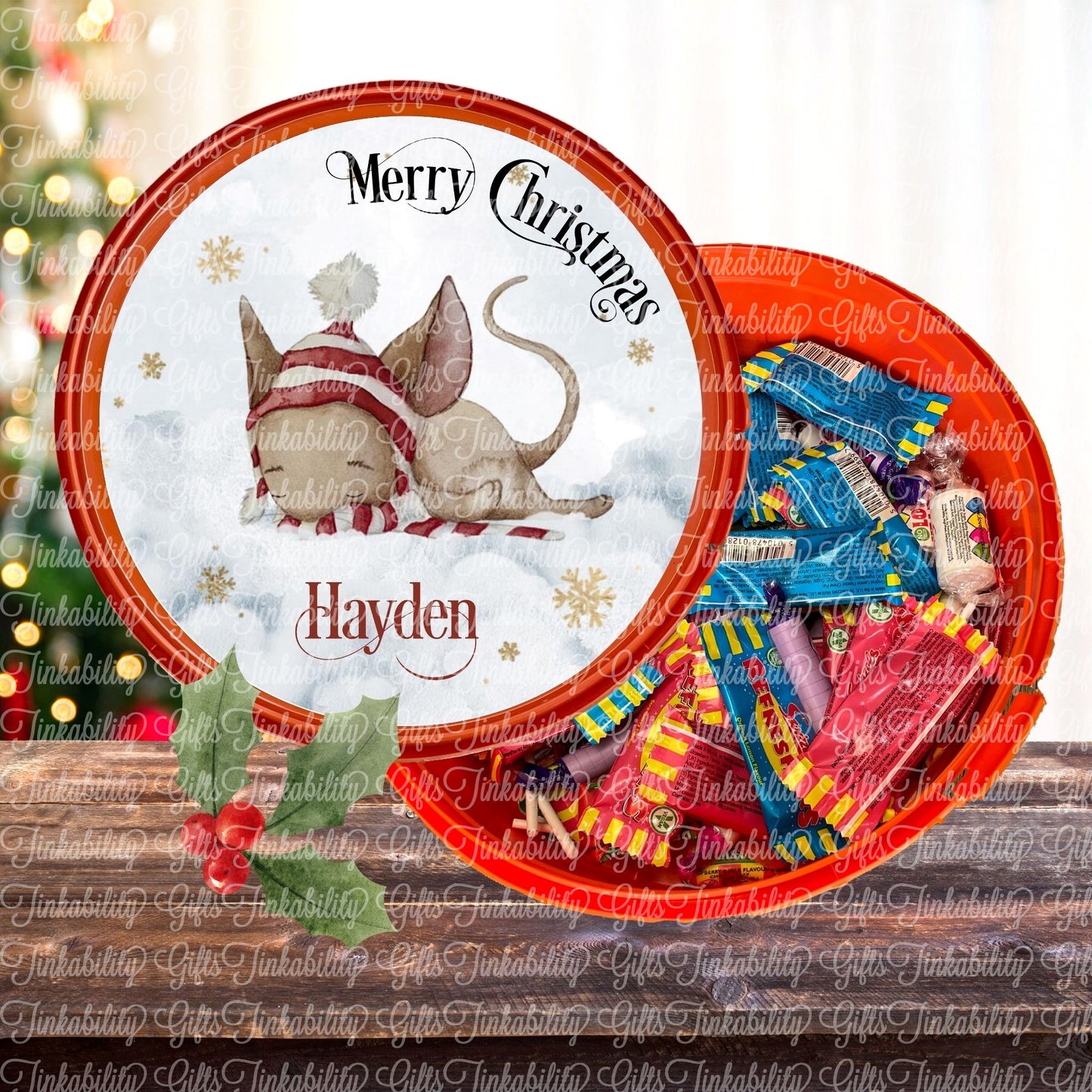 Christmas Mouse Sweetie Tub Sticker