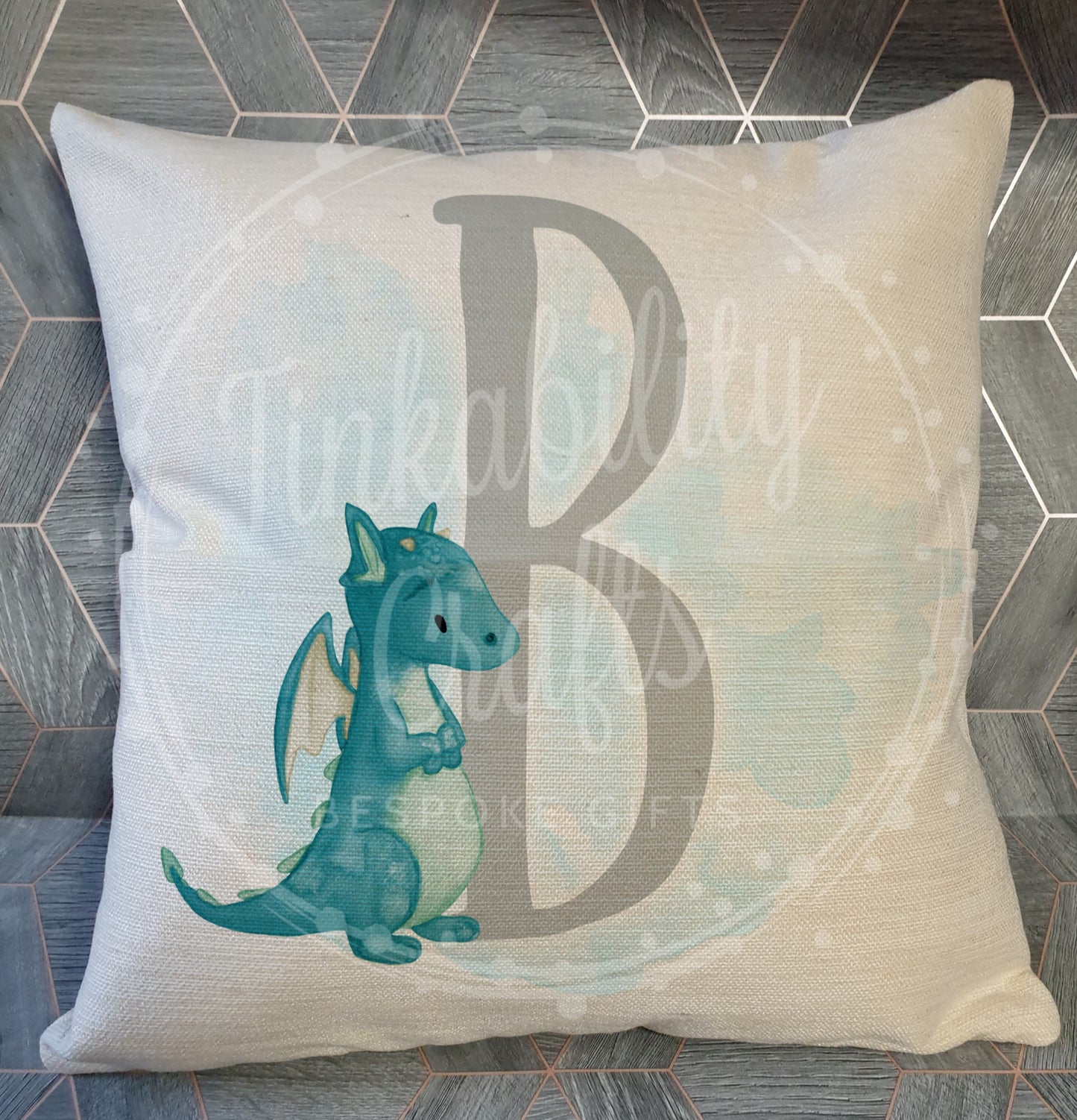 Blue/Grey Dragon alphabet cushion A-Z