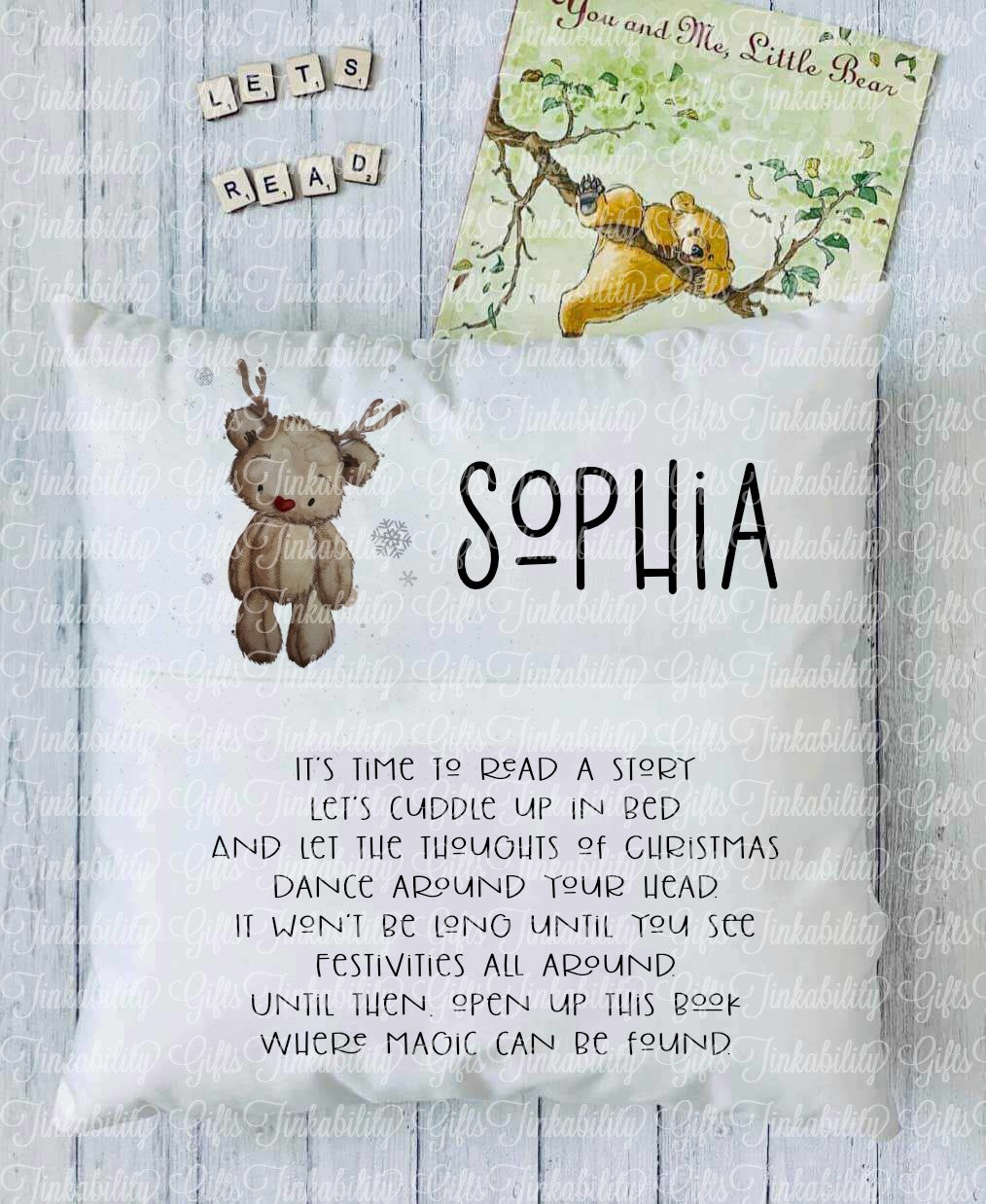 Baby Bear Reindeer Personalised Book Cushion