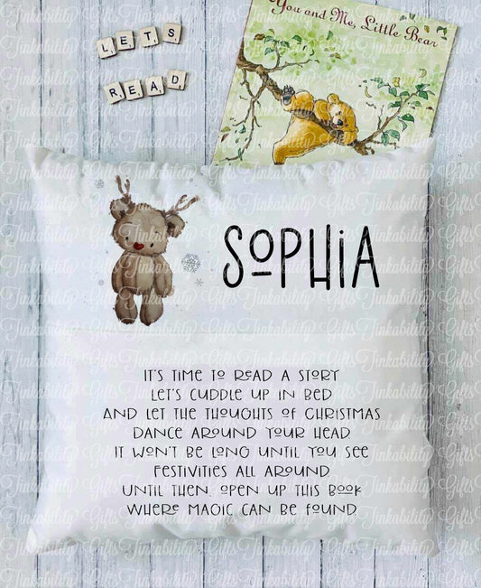 Baby Bear Reindeer Personalised Book Cushion