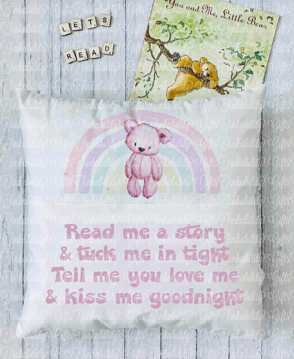 Pastel Bear Rainbow Personalised Book Cushion