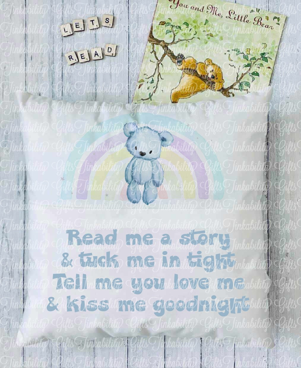 Pastel Bear Rainbow Personalised Book Cushion