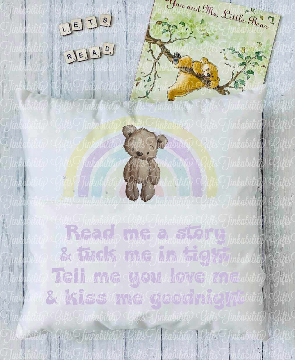 Pastel Bear Rainbow Personalised Book Cushion