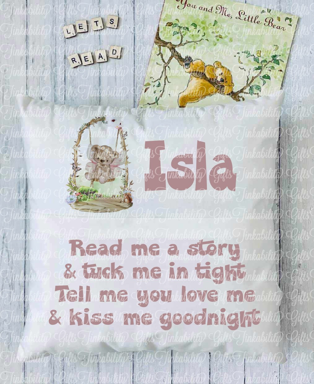 Bear on Swing Personalised Book Cushion