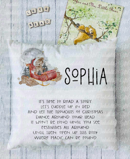 Bear in Sleigh Personalised Book Cushion