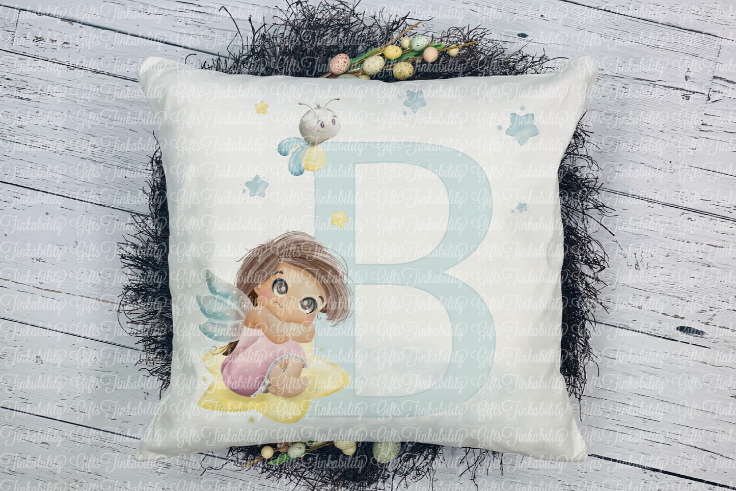 Personalised Blue fairy alphabet cushion A - Z