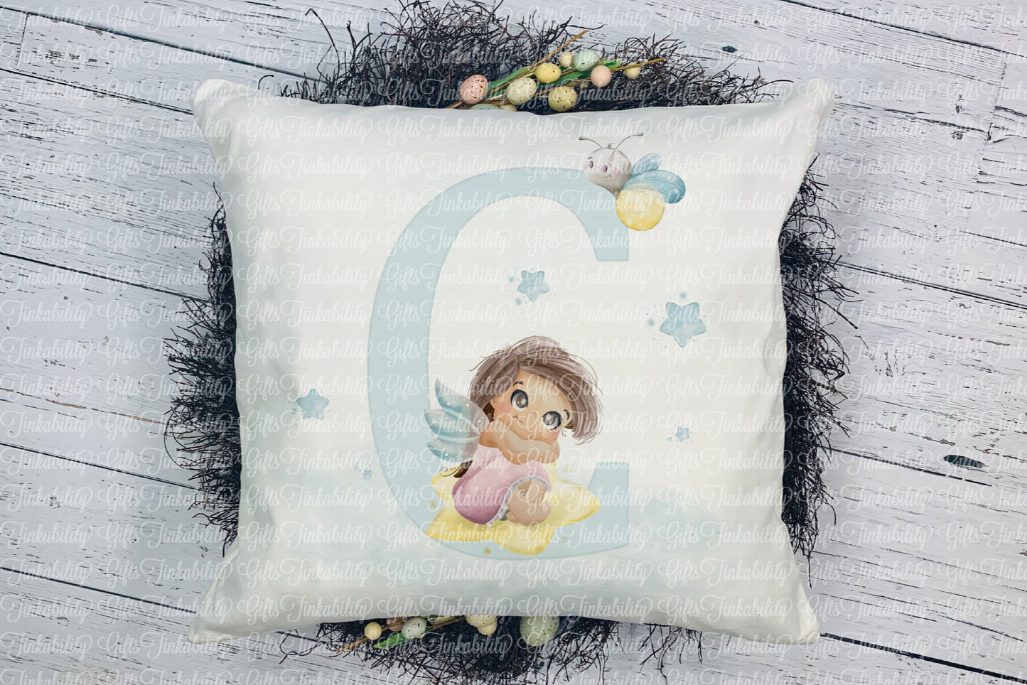 Personalised Blue fairy alphabet cushion A - Z