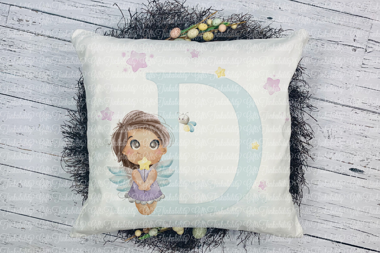 Personalised Blue fairy alphabet cushion A - Z