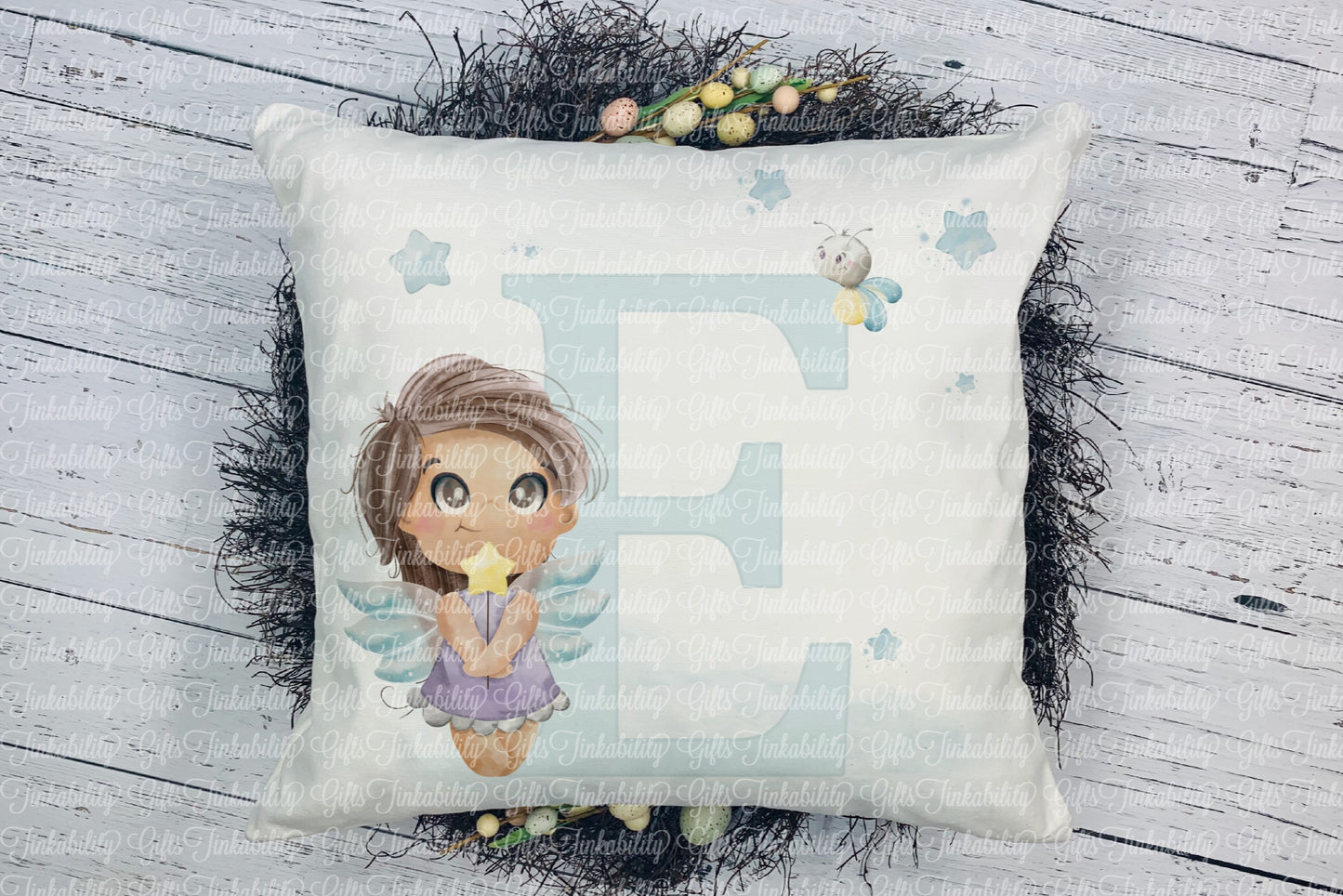 Personalised Blue fairy alphabet cushion A - Z