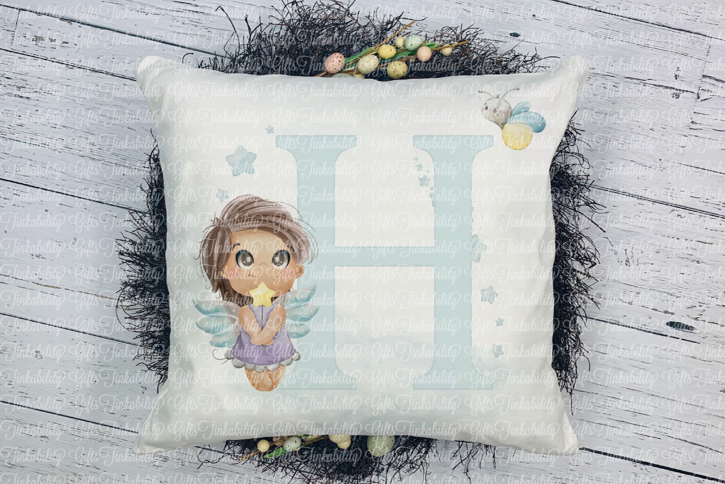 Personalised Blue fairy alphabet cushion A - Z