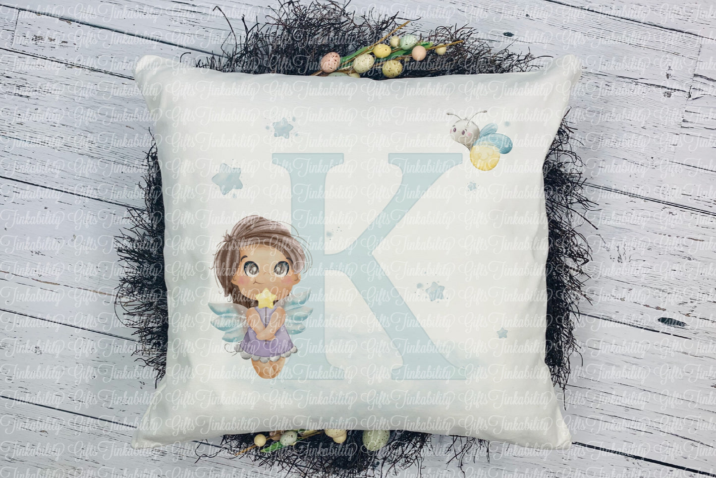 Personalised Blue fairy alphabet cushion A - Z