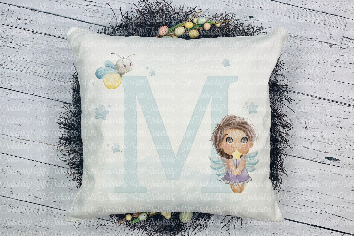 Personalised Blue fairy alphabet cushion A - Z