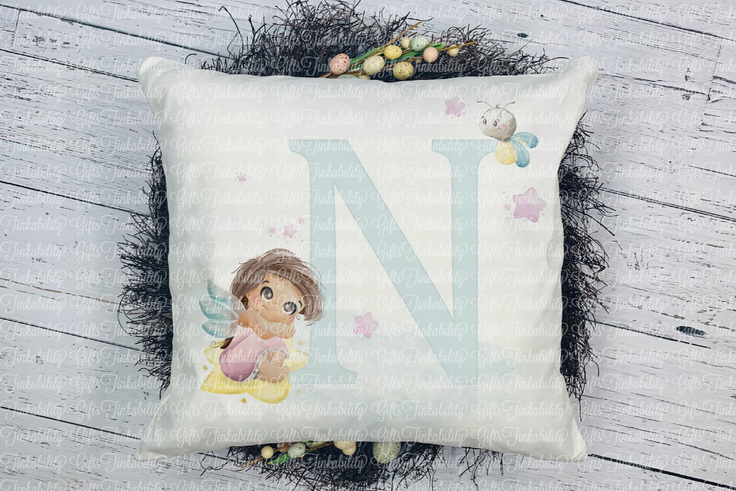 Personalised Blue fairy alphabet cushion A - Z