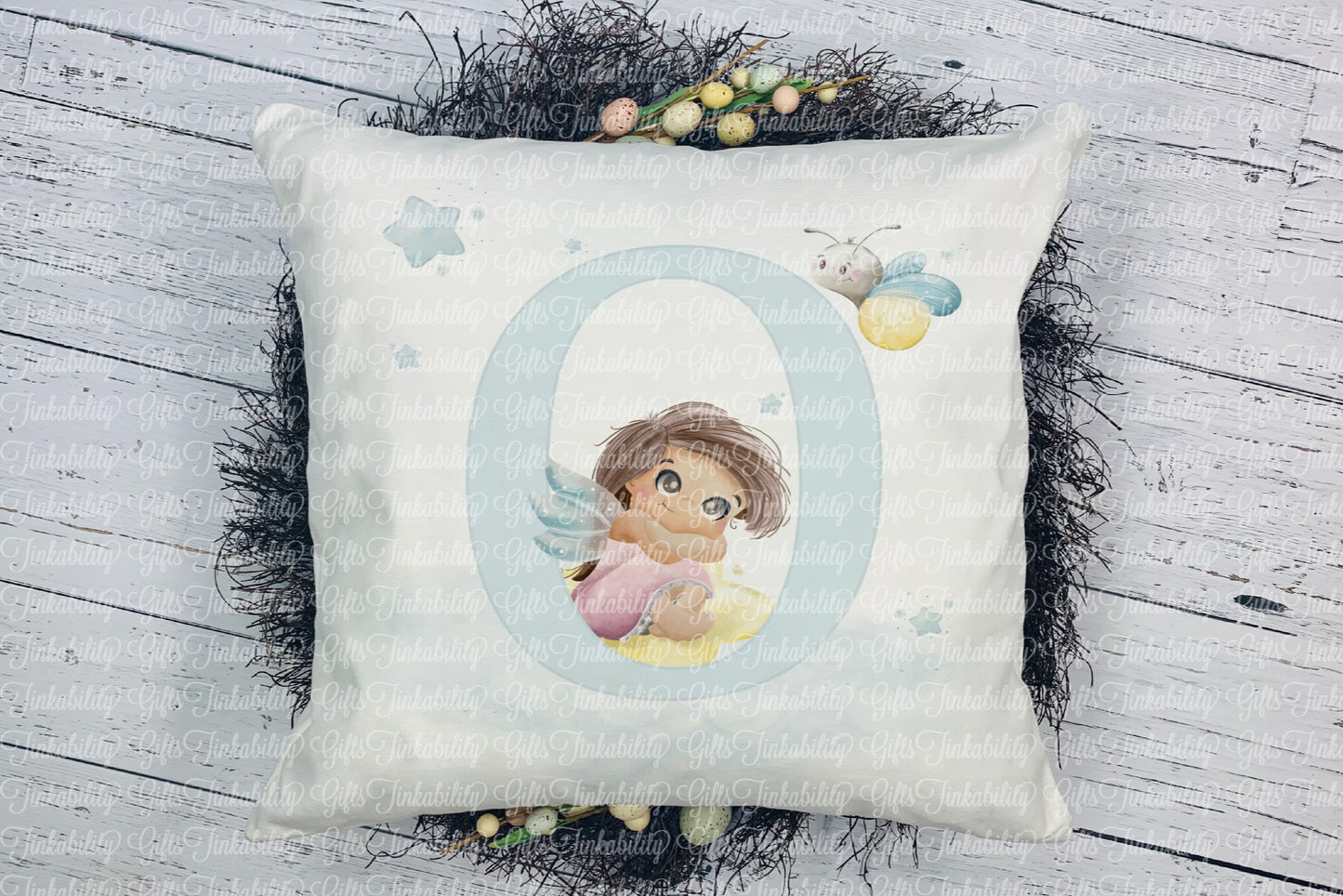 Personalised Blue fairy alphabet cushion A - Z