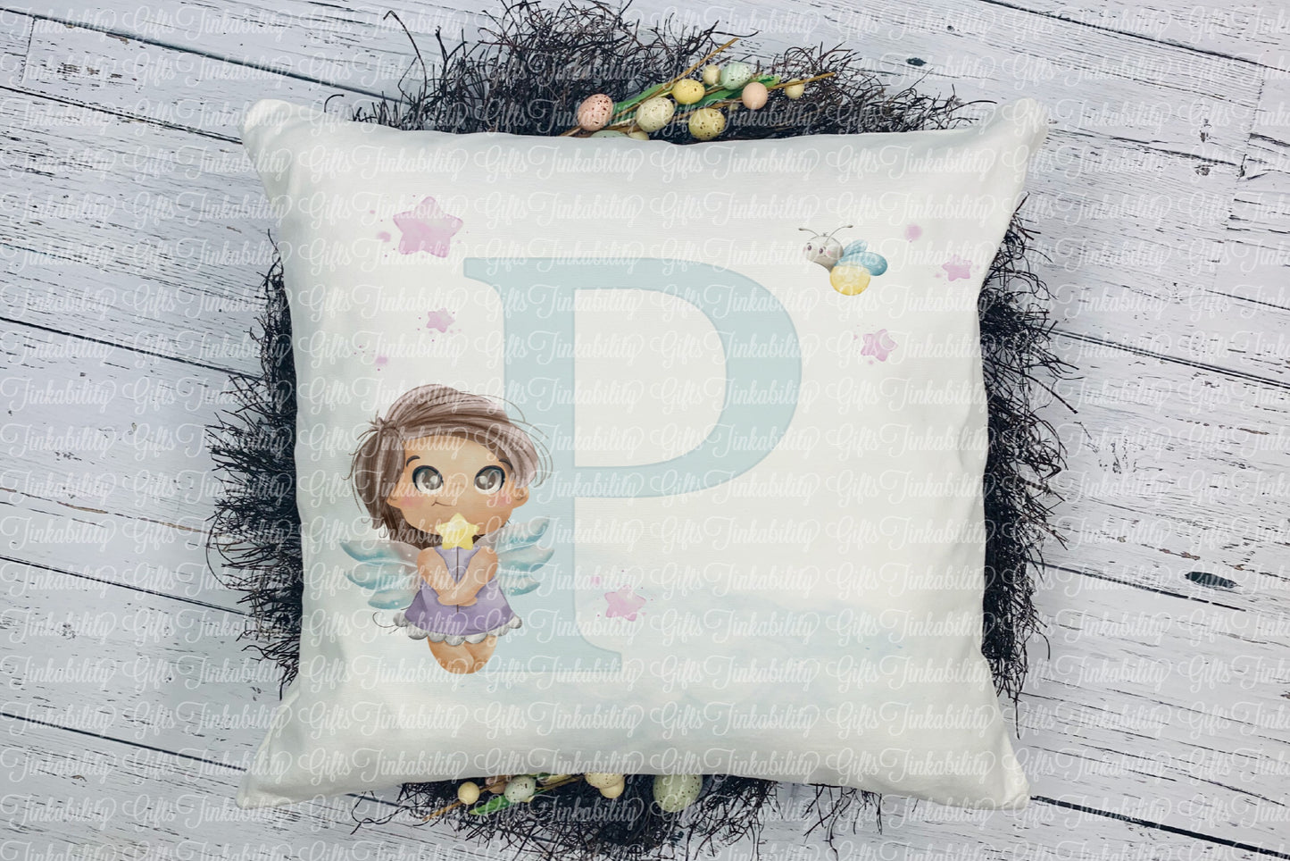 Personalised Blue fairy alphabet cushion A - Z