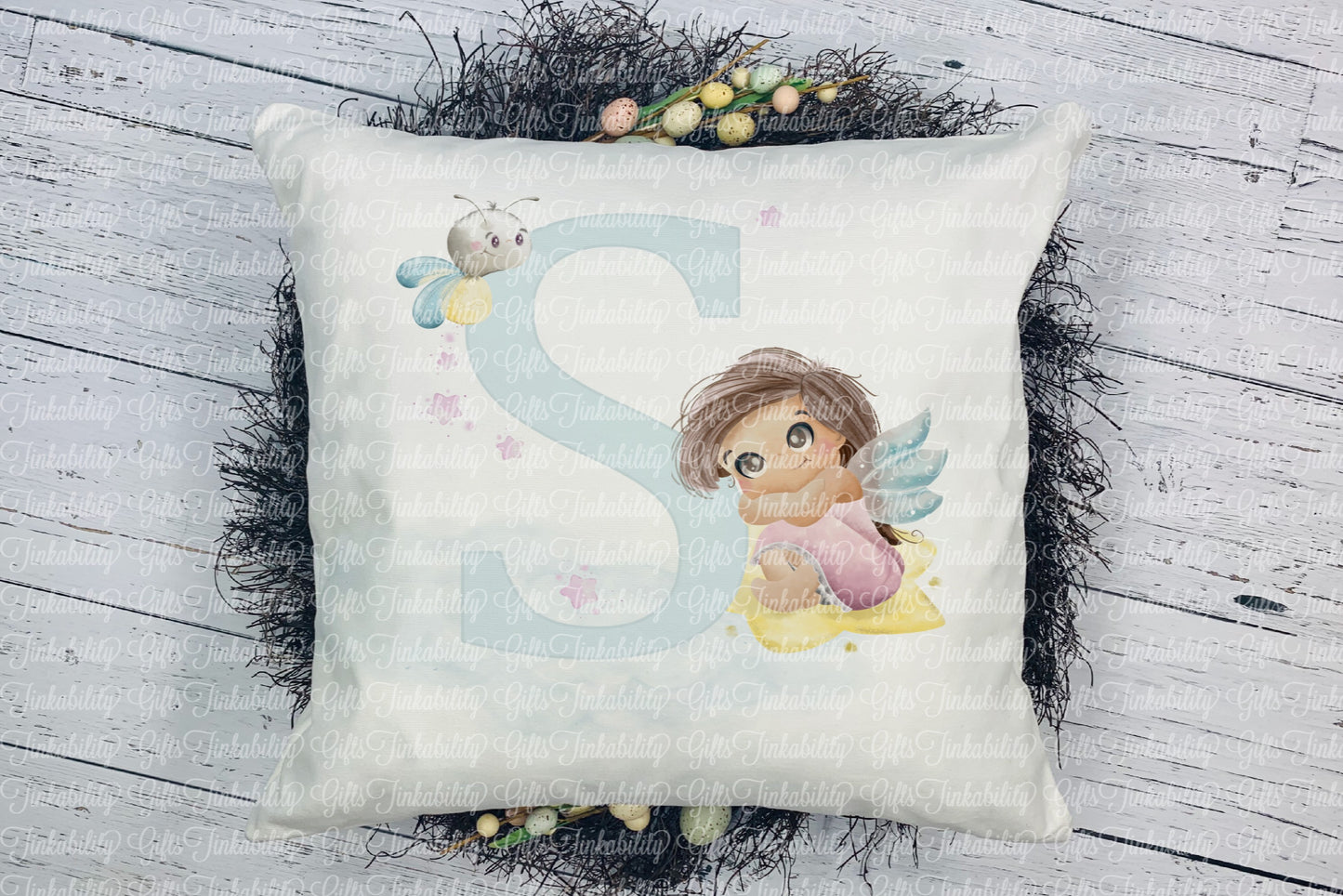 Personalised Blue fairy alphabet cushion A - Z