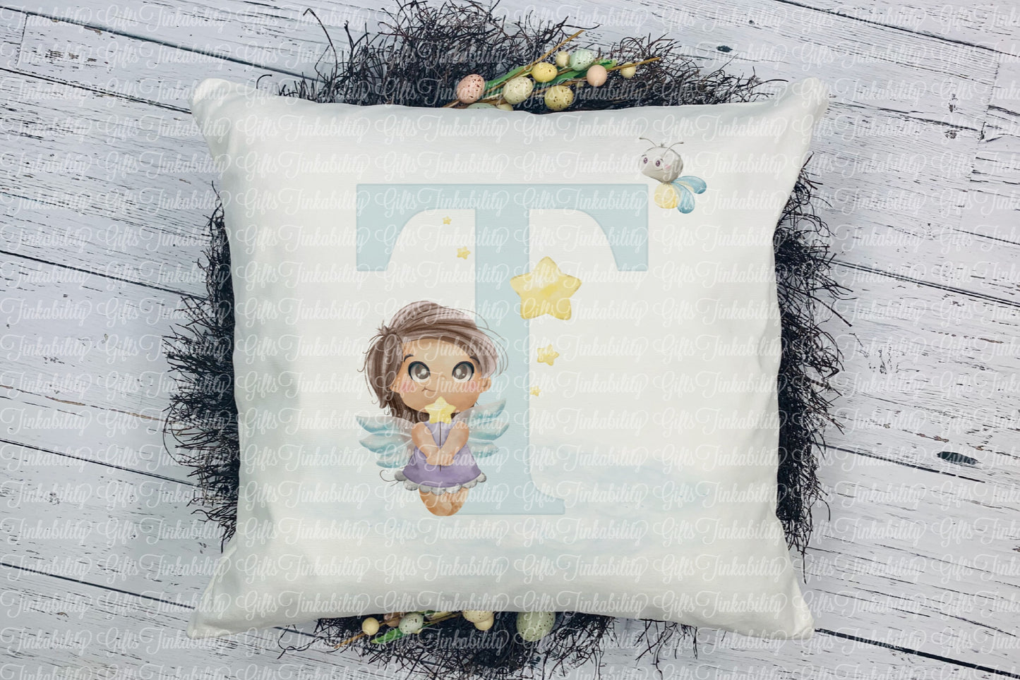 Personalised Blue fairy alphabet cushion A - Z