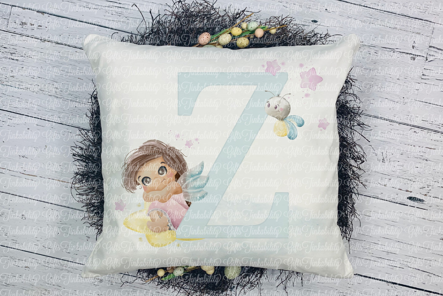 Personalised Blue fairy alphabet cushion A - Z