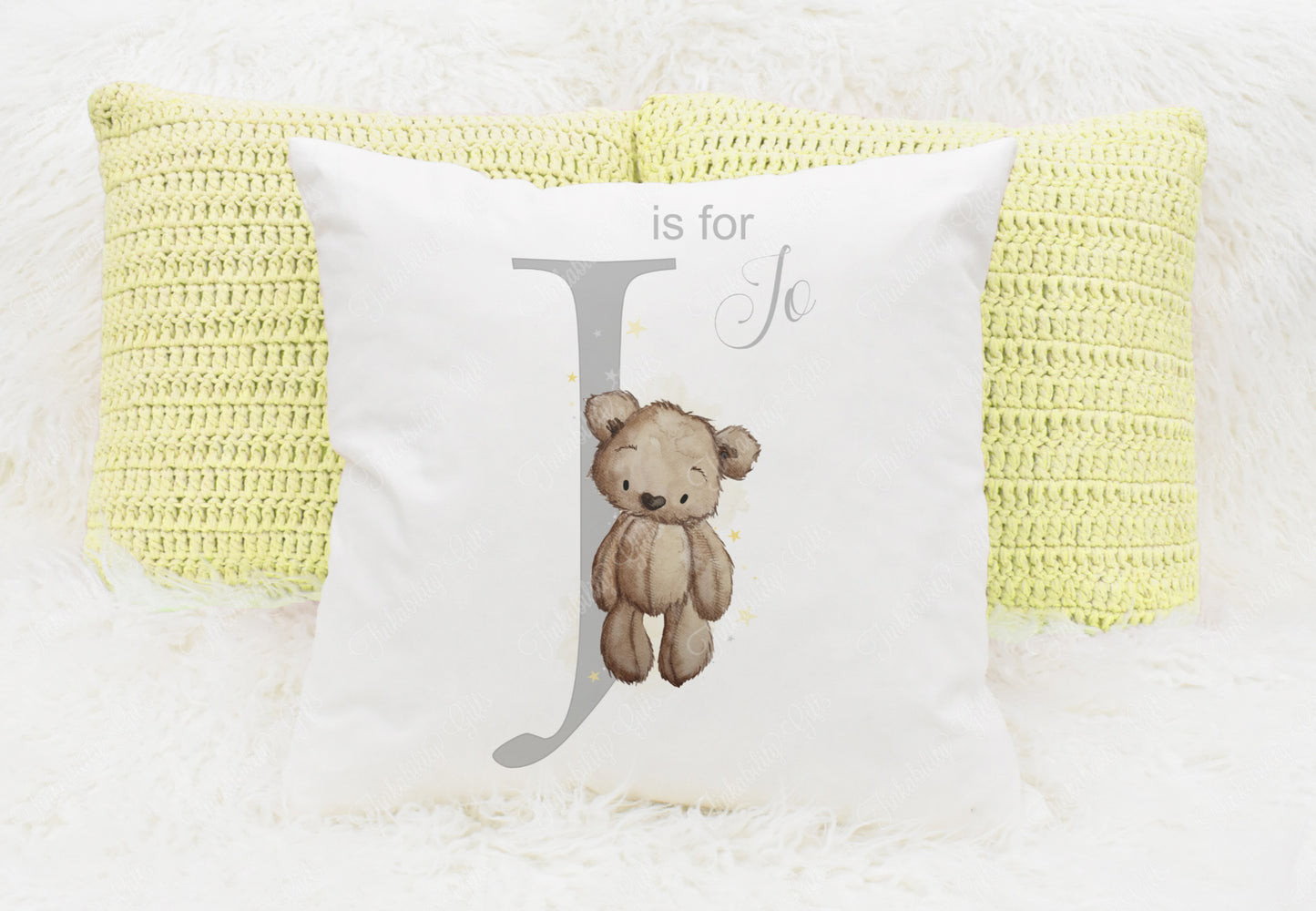 Baby Bear nursery alphabet cushion A-Z