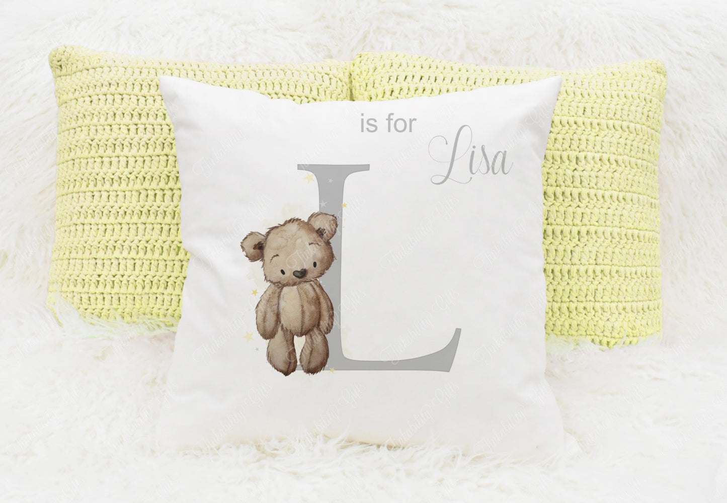 Baby Bear nursery alphabet cushion A-Z