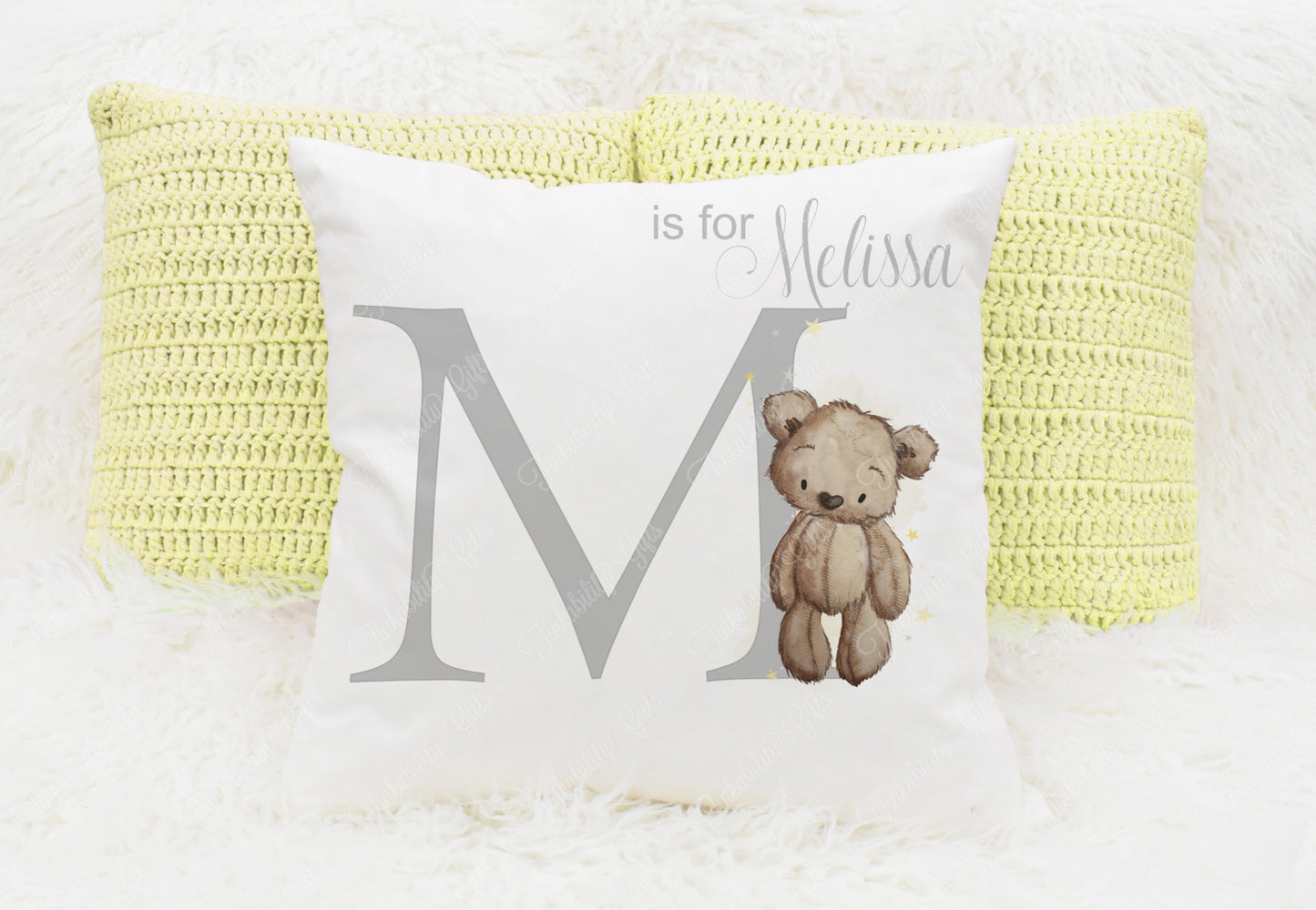 Baby Bear nursery alphabet cushion A-Z