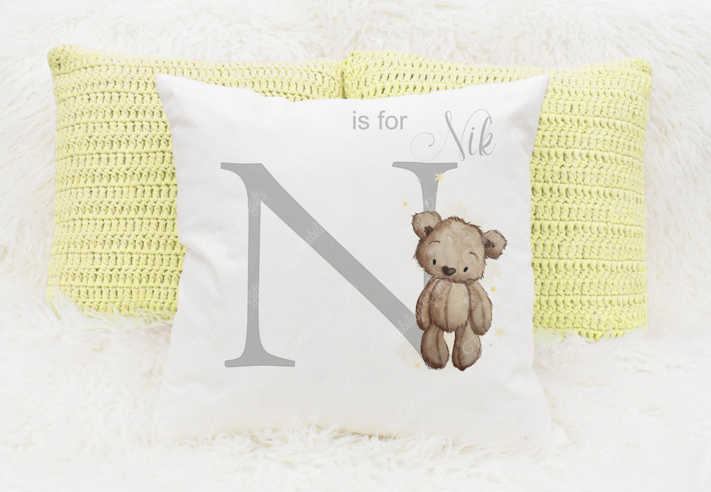 Baby Bear nursery alphabet cushion A-Z