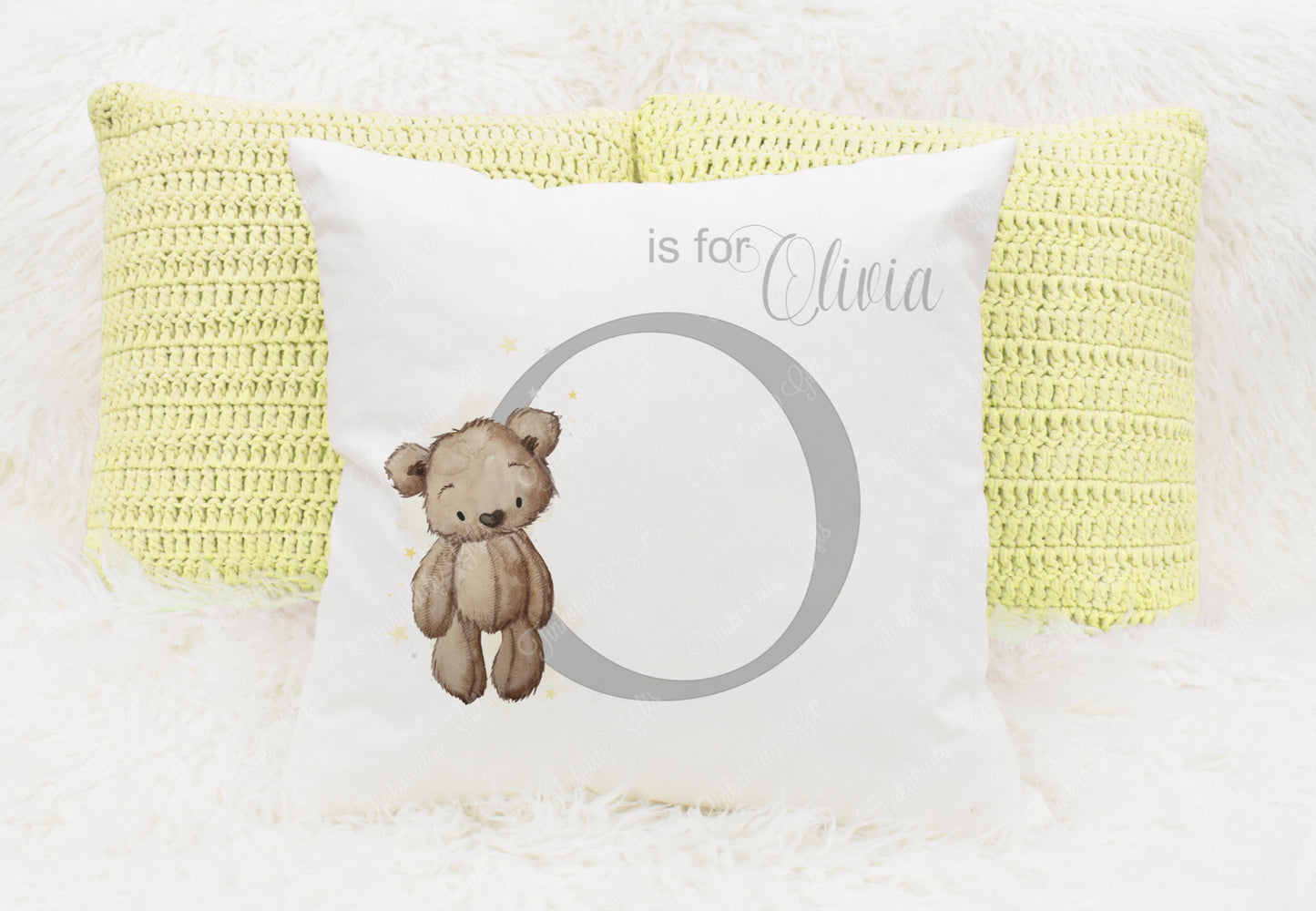 Baby Bear nursery alphabet cushion A-Z