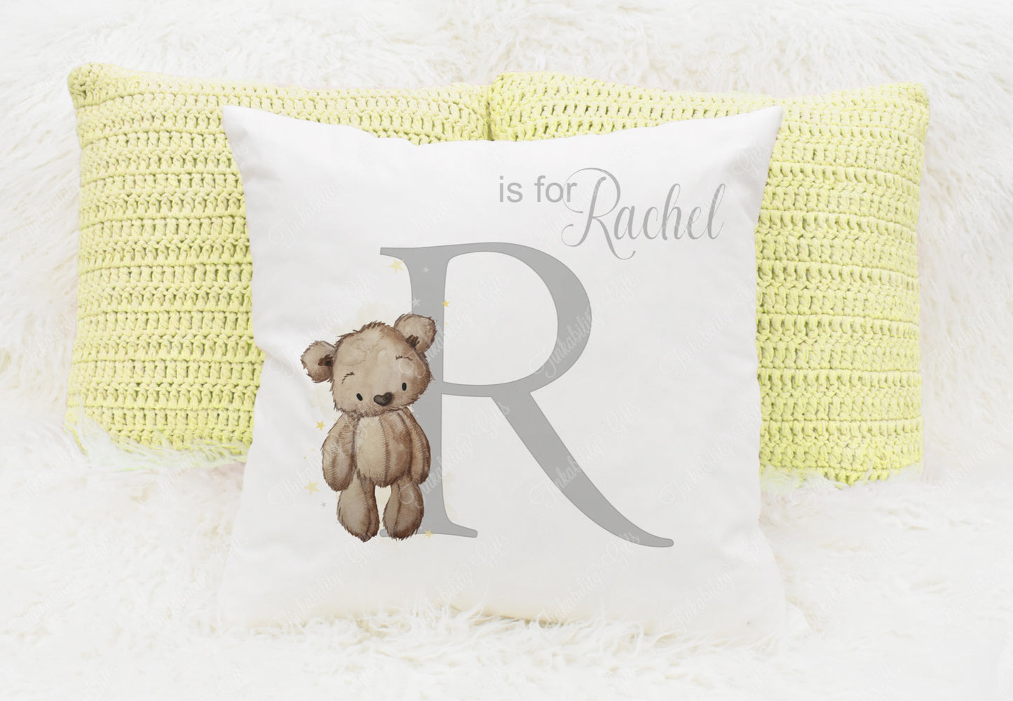 Baby Bear nursery alphabet cushion A-Z