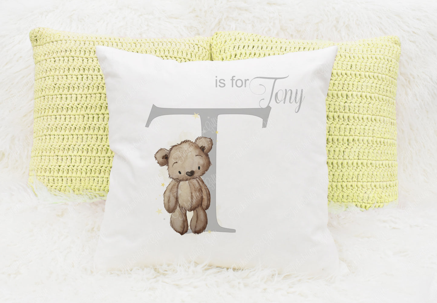 Baby Bear nursery alphabet cushion A-Z