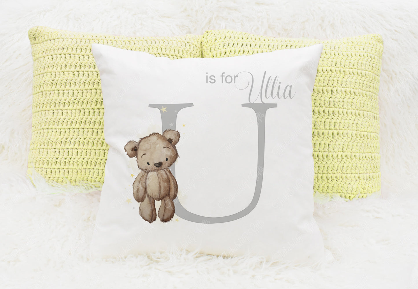 Baby Bear nursery alphabet cushion A-Z