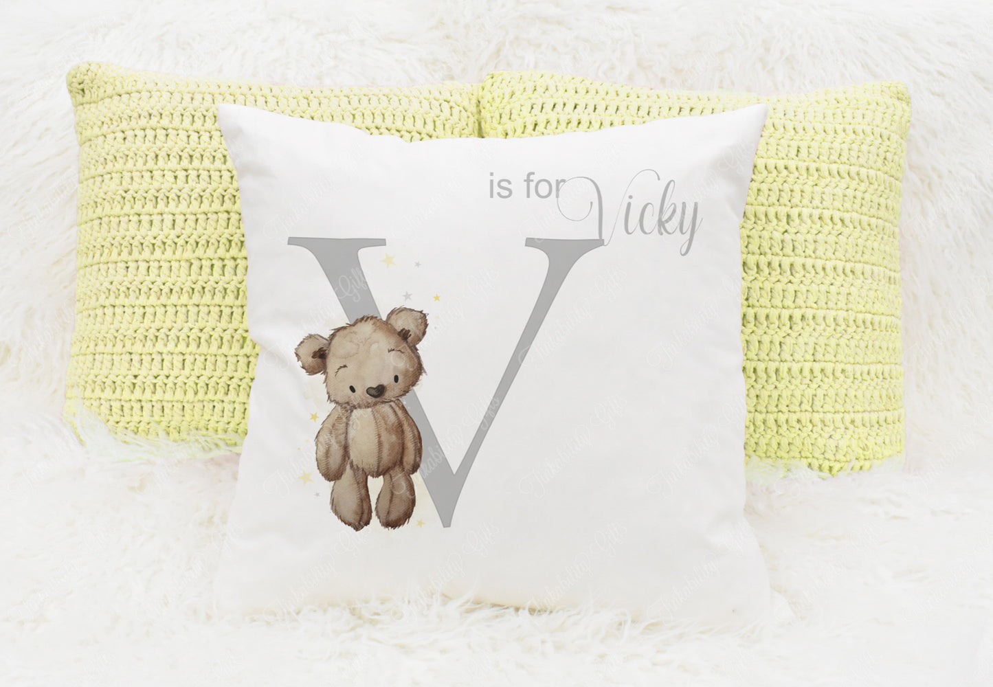 Baby Bear nursery alphabet cushion A-Z