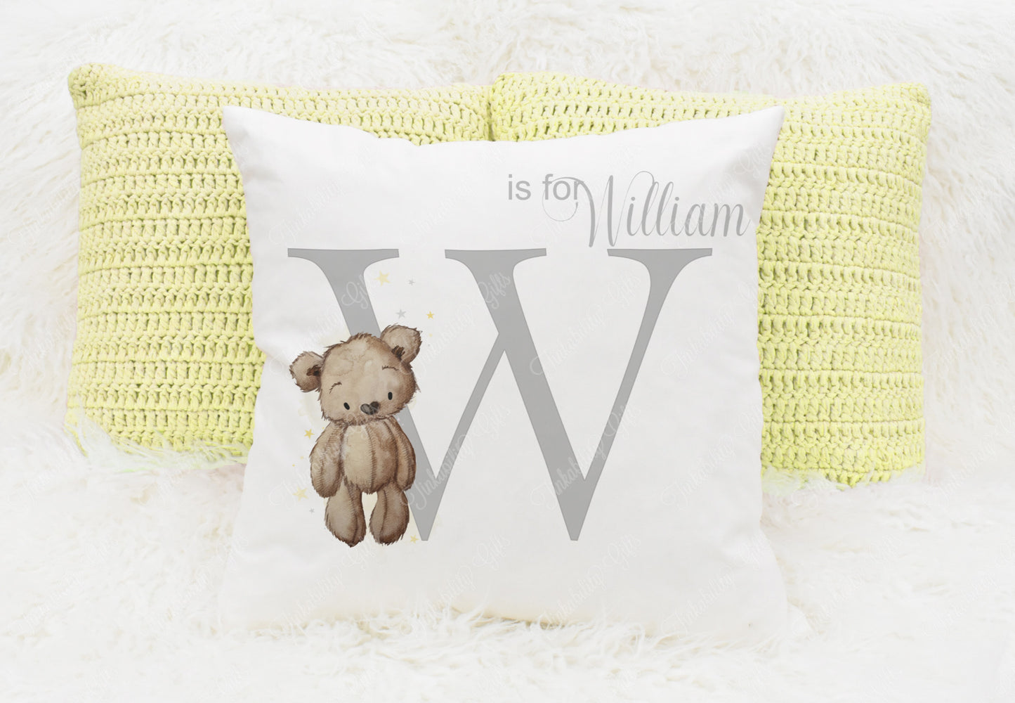 Baby Bear nursery alphabet cushion A-Z