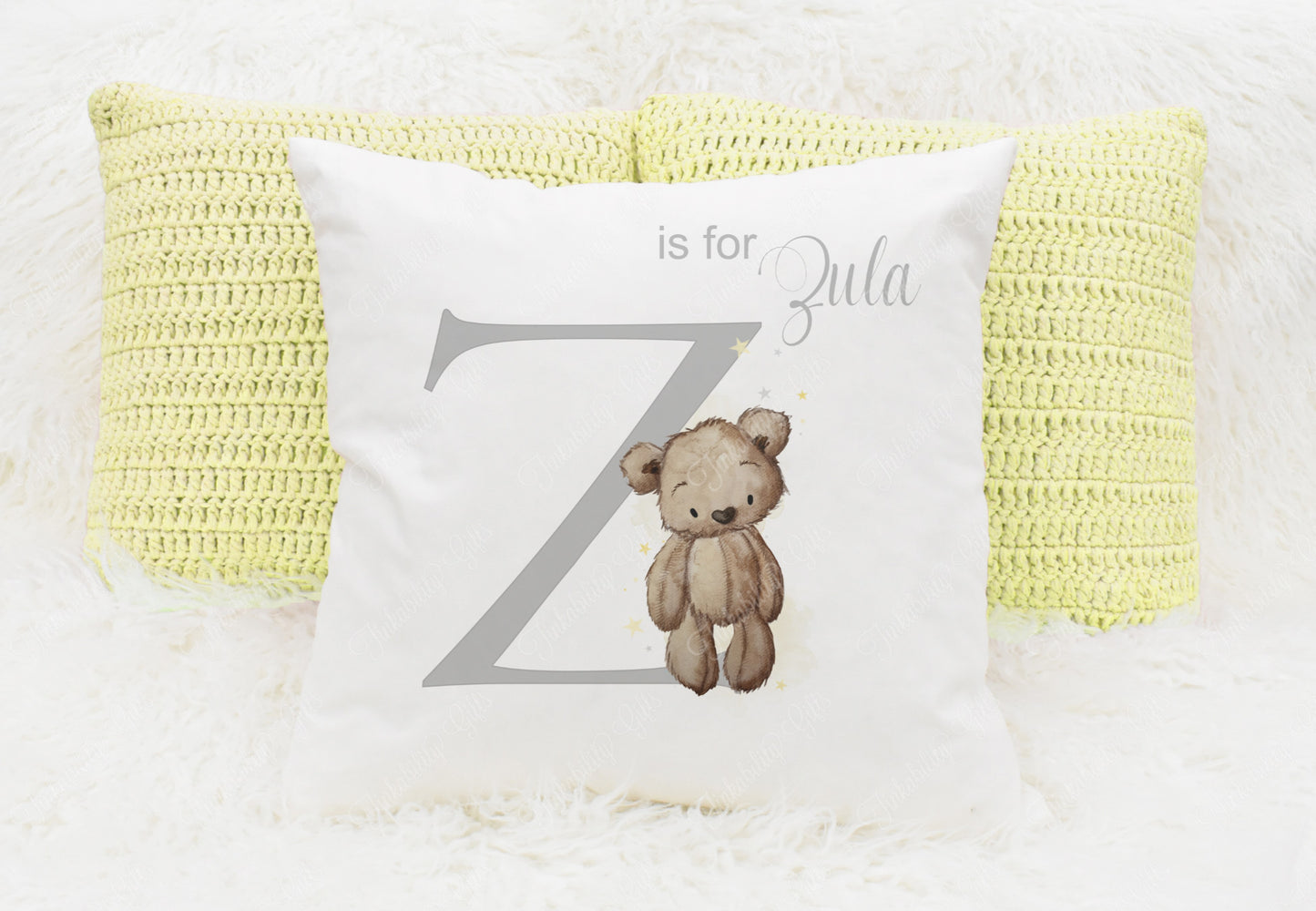 Baby Bear nursery alphabet cushion A-Z