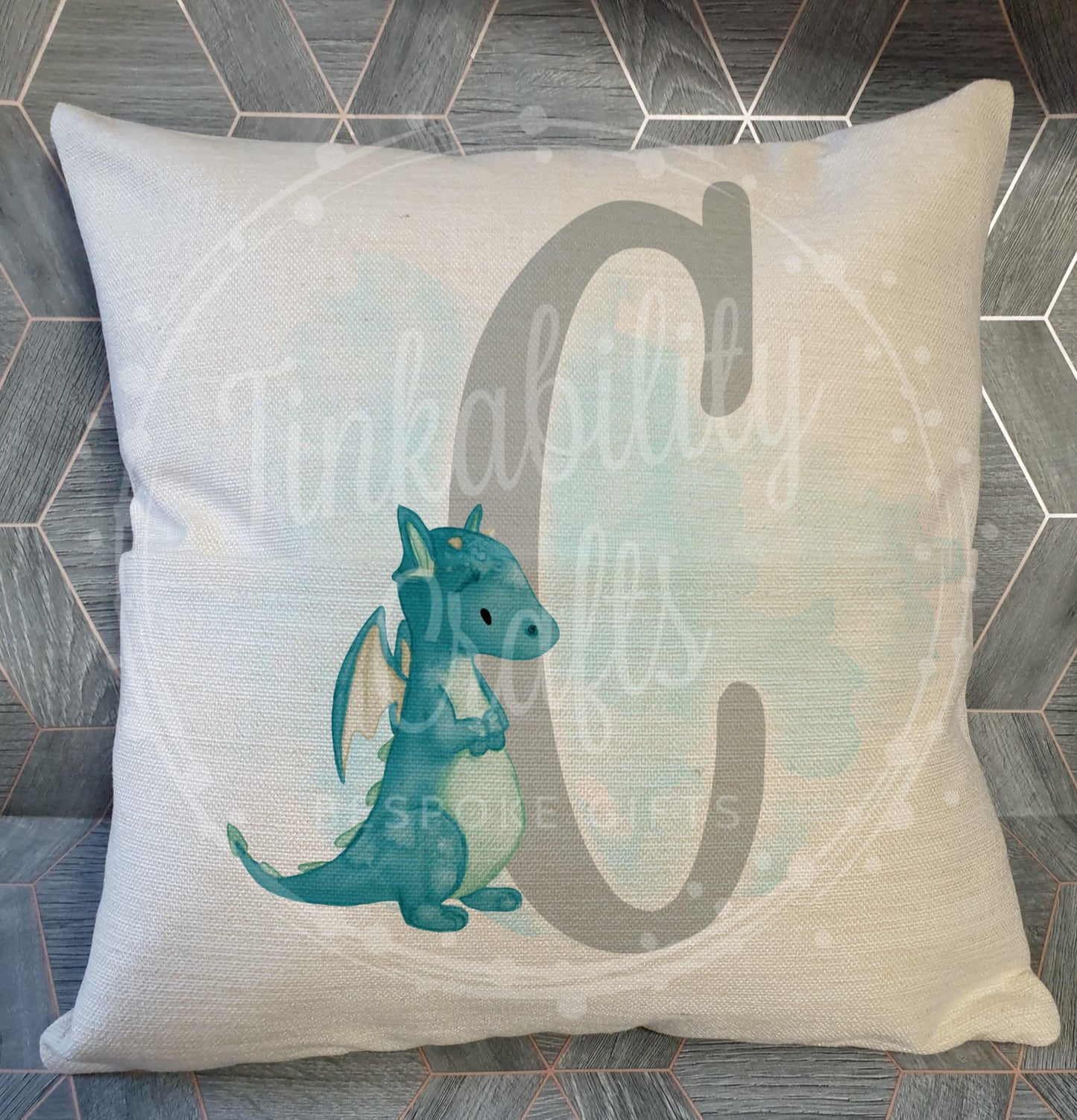 Blue/Grey Dragon alphabet cushion A-Z