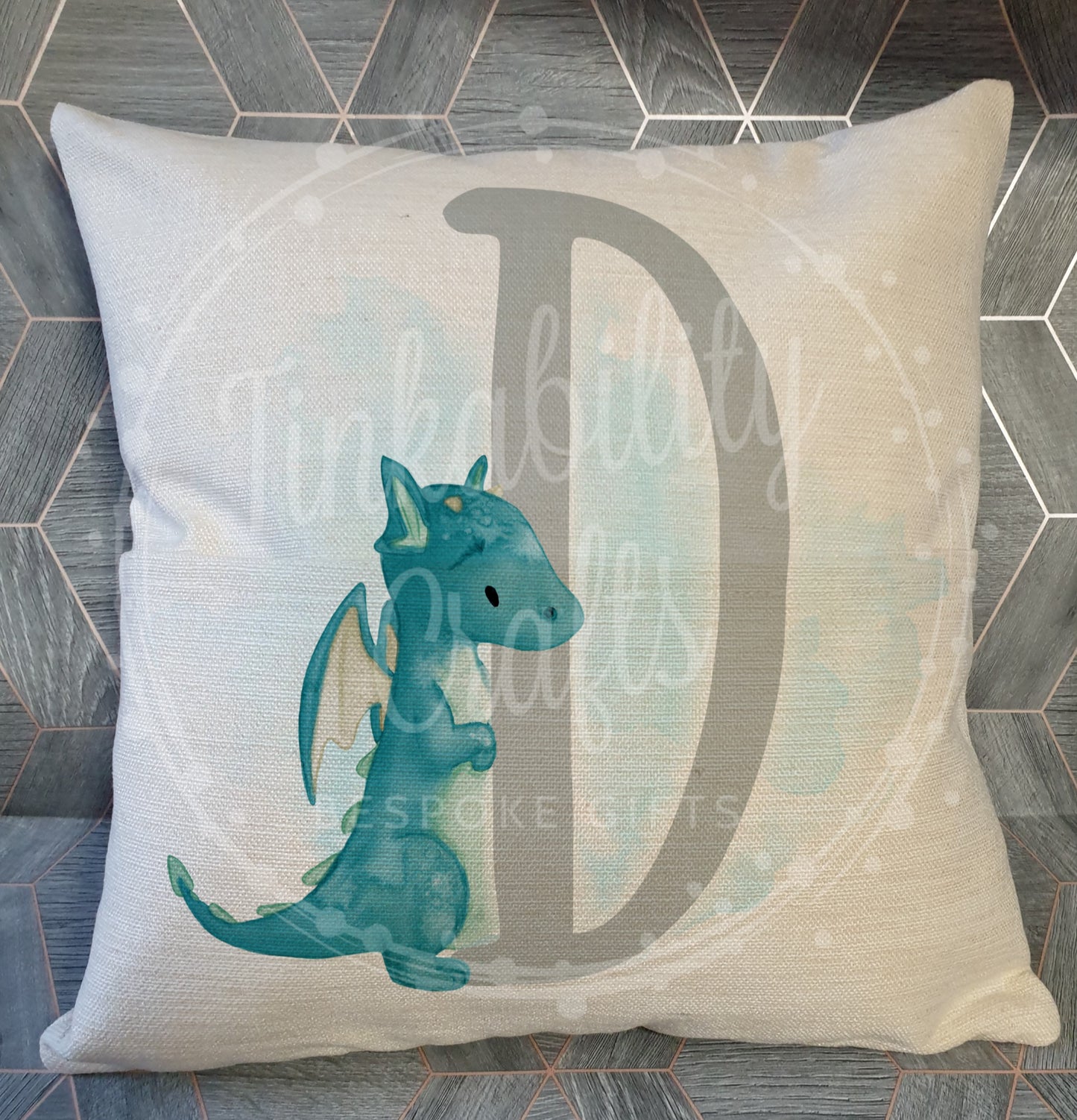 Blue/Grey Dragon alphabet cushion A-Z