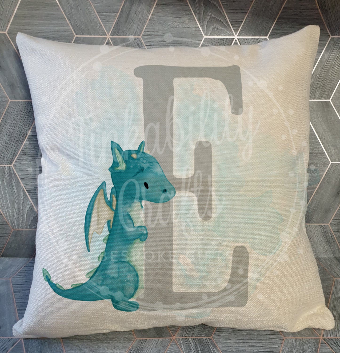 Blue/Grey Dragon alphabet cushion A-Z