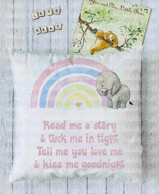 Elephant Rainbow Personalised Book Cushion