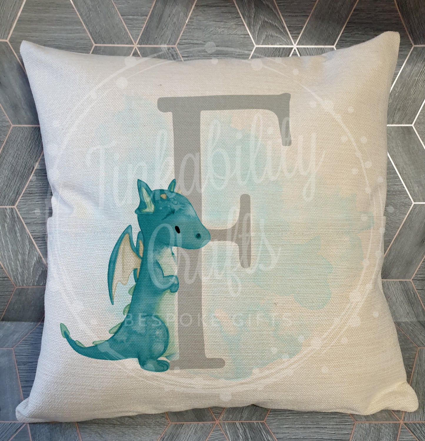 Blue/Grey Dragon alphabet cushion A-Z