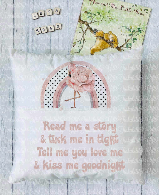 Flamingo Rainbow Personalised Book Cushion