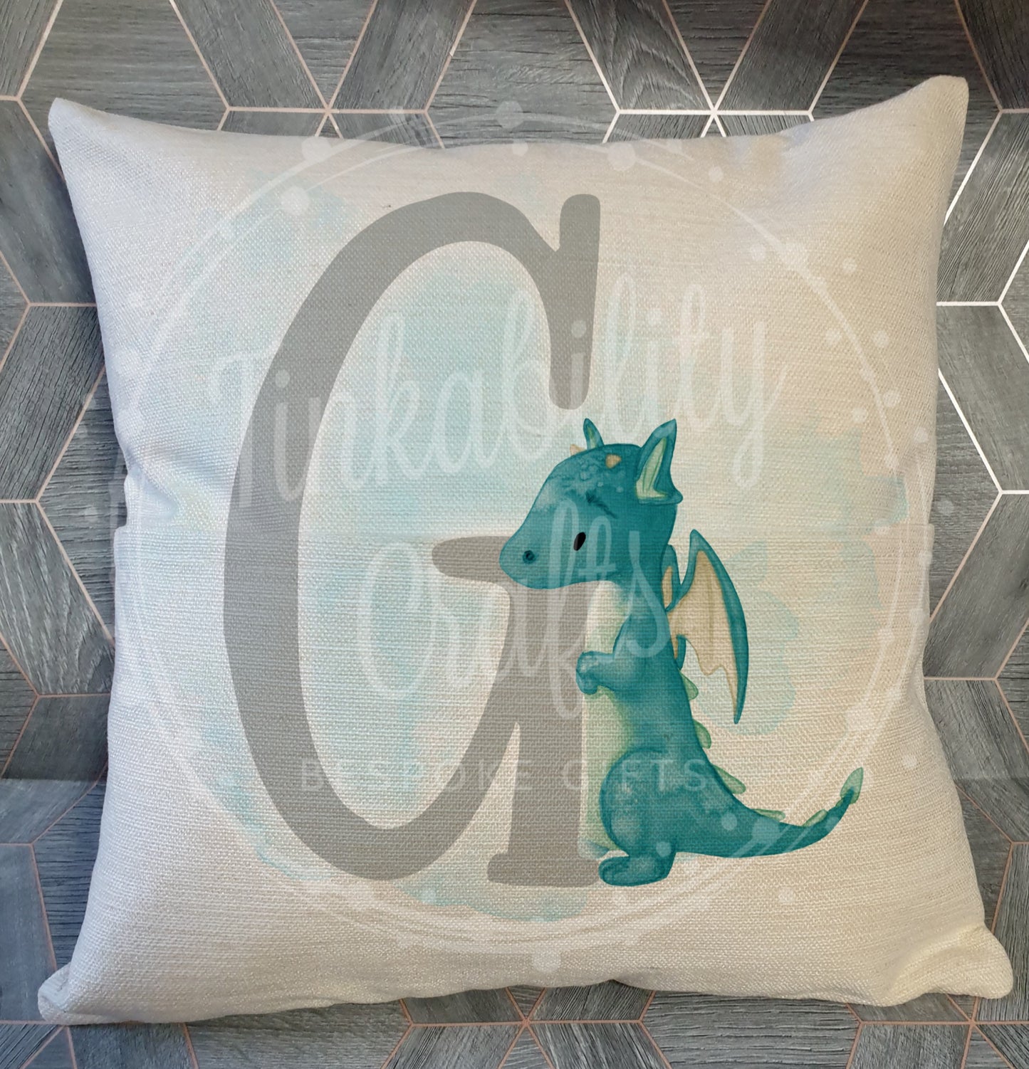 Blue/Grey Dragon alphabet cushion A-Z