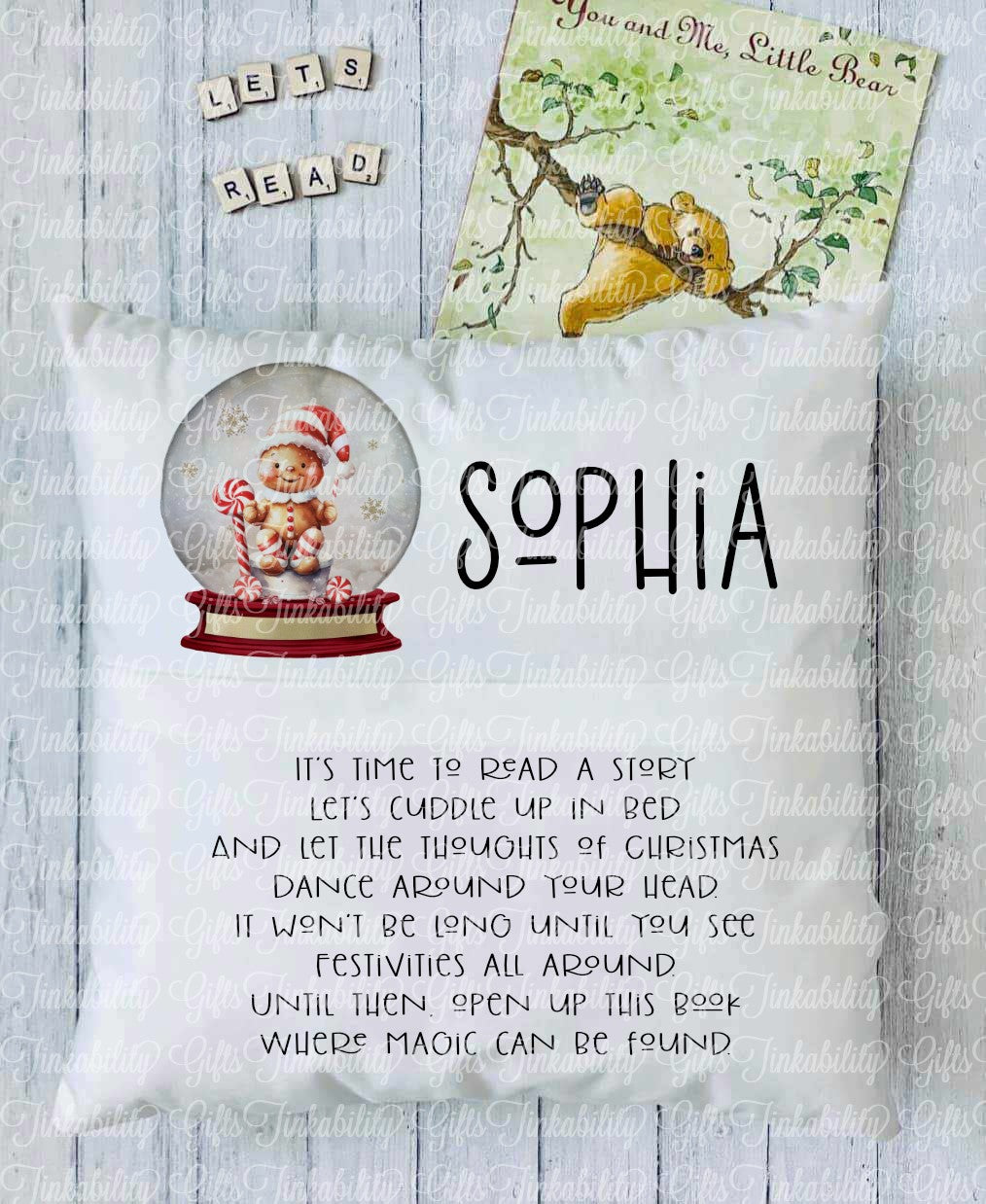 Gingerbread Snow Globe Personalised Book Cushion