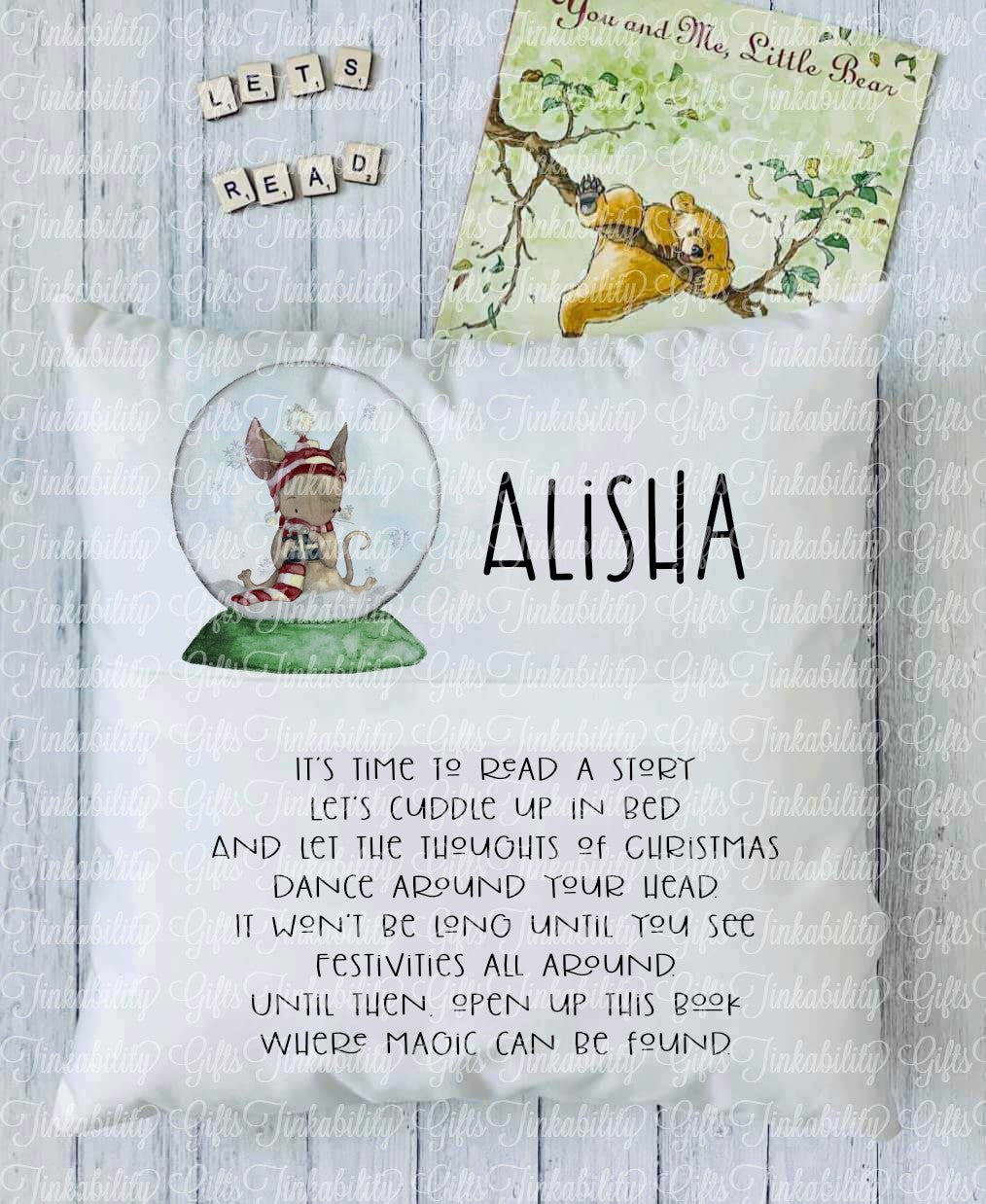 Mouse Green Snow Globe Personalised Book Cushion