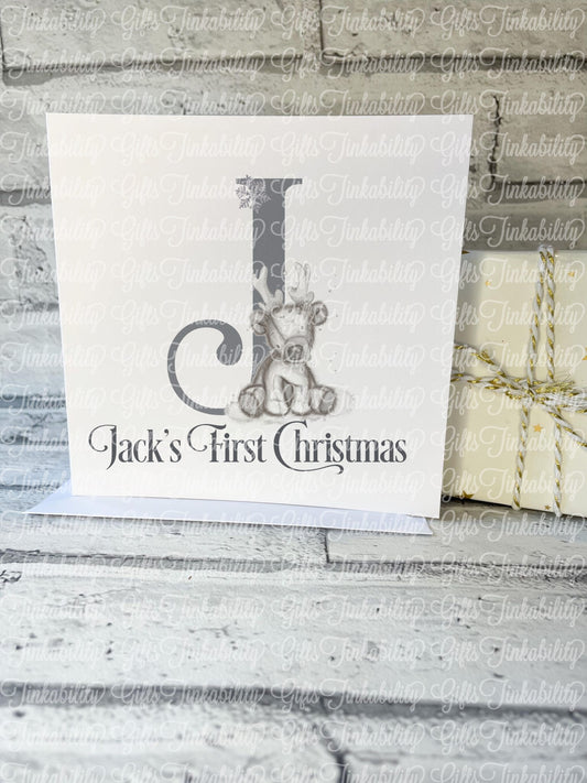 Sketchy Reindeer Grey Alphabet Christmas Card