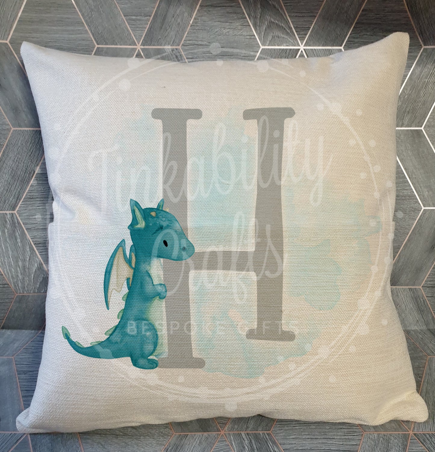 Blue/Grey Dragon alphabet cushion A-Z