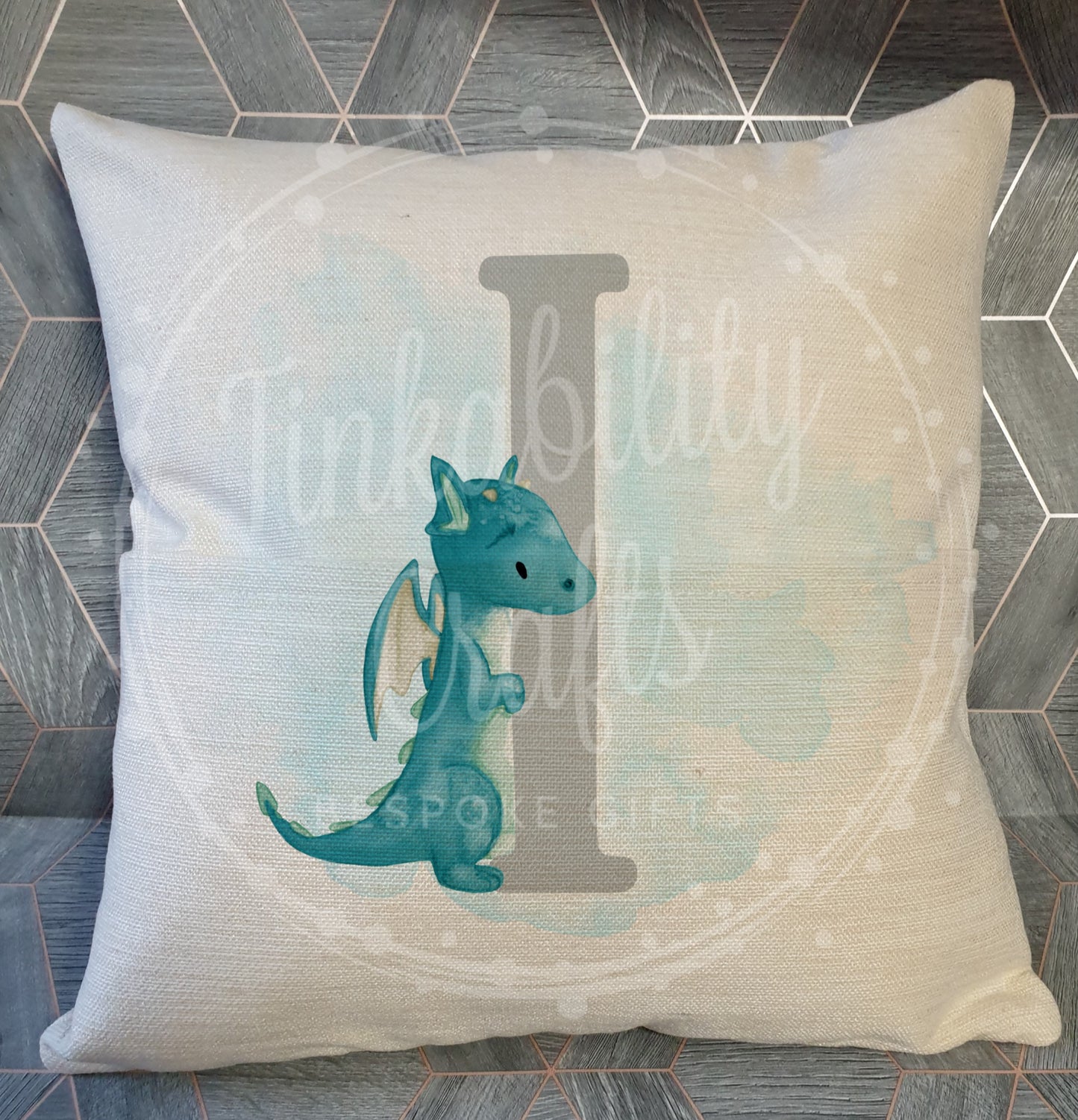 Blue/Grey Dragon alphabet cushion A-Z