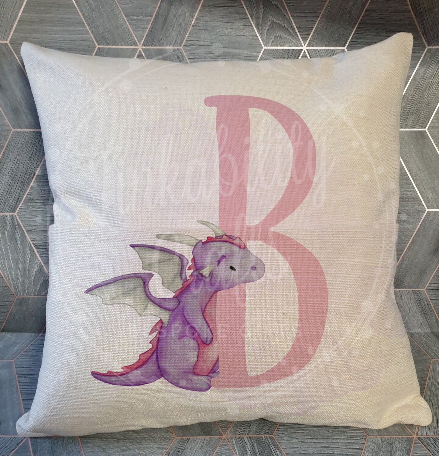 Purple/Pink Dragon alphabet cushion A-J - Personalised Gift - Gifts for Birthday's - Gifts for Girl's - Personalised Cushion