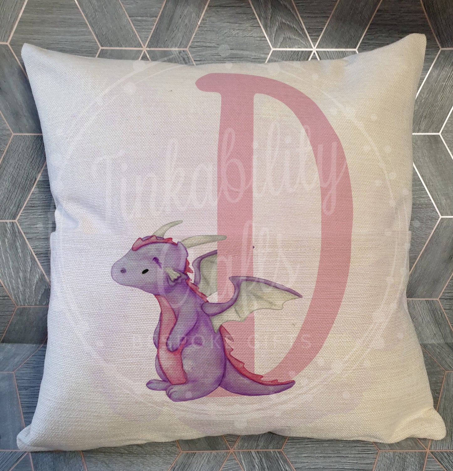 Purple/Pink Dragon alphabet cushion A-J - Personalised Gift - Gifts for Birthday's - Gifts for Girl's - Personalised Cushion