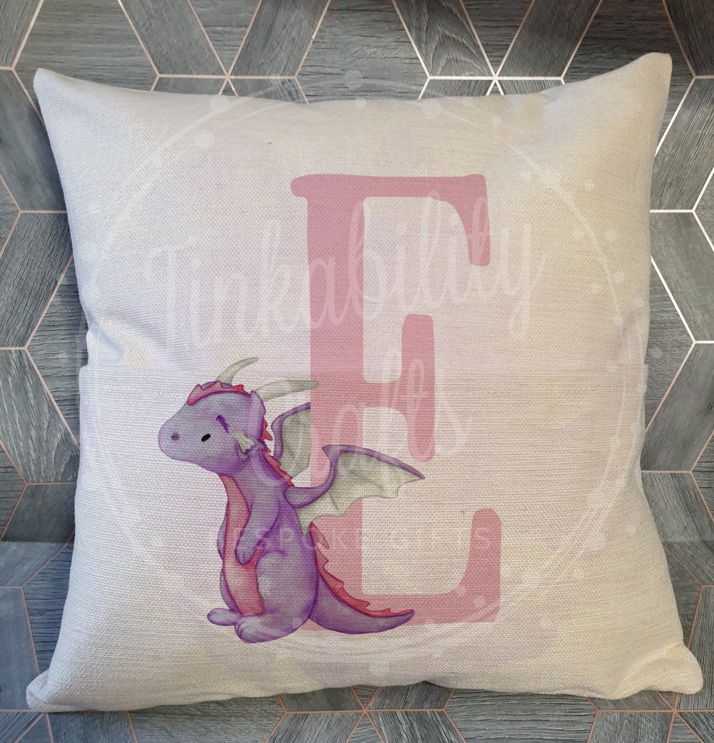 Purple/Pink Dragon alphabet cushion A-J - Personalised Gift - Gifts for Birthday's - Gifts for Girl's - Personalised Cushion