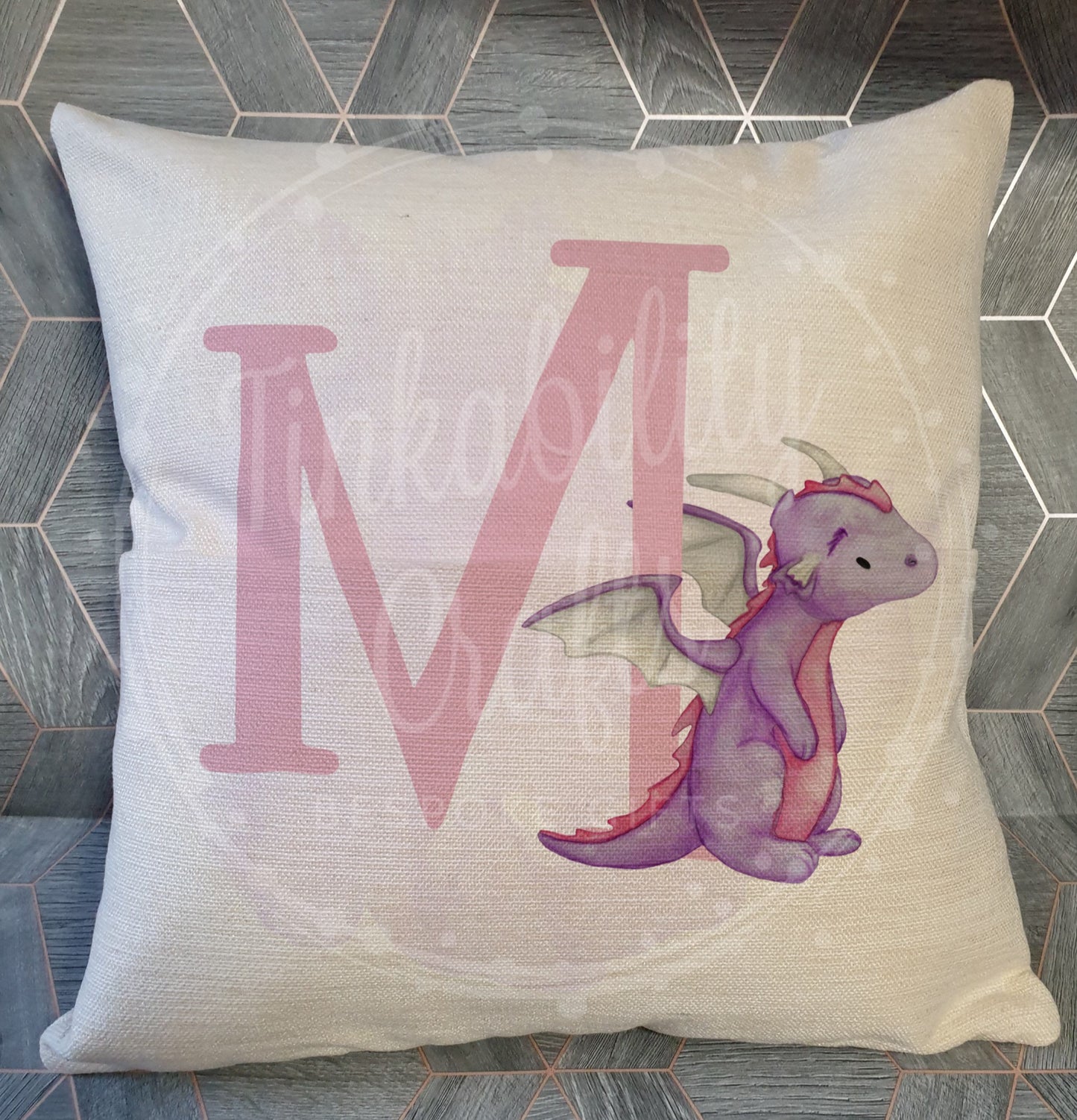 Purple/Pink Dragon alphabet cushion K-T - Personalised Gift - Gifts for Birthday's - Gifts for Girl's - Personalised Cushion