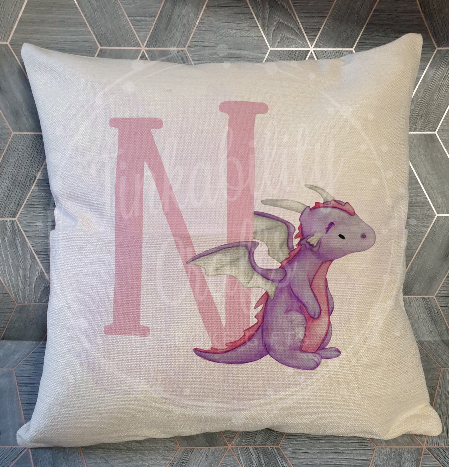 Purple/Pink Dragon alphabet cushion K-T - Personalised Gift - Gifts for Birthday's - Gifts for Girl's - Personalised Cushion